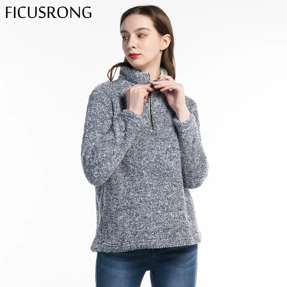 FICUSRONG 2019 New Causal Women Loose Hoodies Autumn Warm Thick Stand Collar Zipper Hoodies Solid Plush Coat Female Pullovers FICUSRONG 2019 New Causal Women Loose Hoodies Autumn Warm Thick Stand Collar Zipper Hoodies Solid Plush Coat Female Pullovers