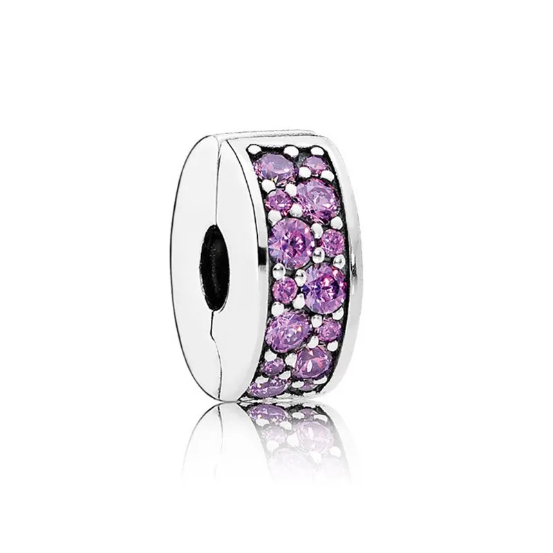 

2019 Spring 925 Sterling Silver Shining Elegance Clip with Fancy Purple Cz charms Fit Original Pandora Charms Bracelet jewelry