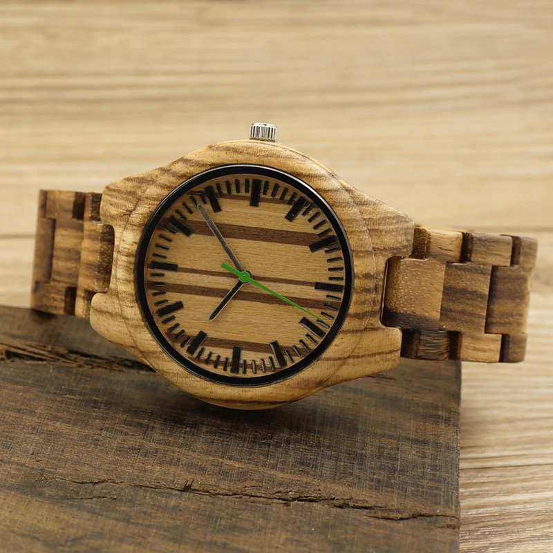 BOBO BIRD Mens zebra Wooden Watches Wood Links Causal Quartz Wrist Watch in Gift case custom logo