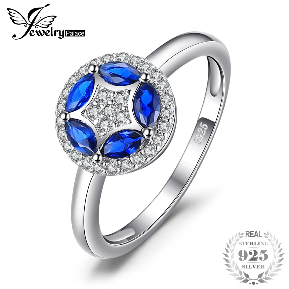 

JewelryPalace Flower 0.55ct Marquise Created Blue Spinel Ring 925 Sterling Silver Engagement Ring For Women Party Fine Jewelry