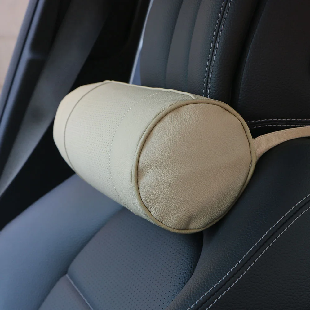 Memory Foam Car Neck Pillow/Genuine Leather Auto Cervical Round