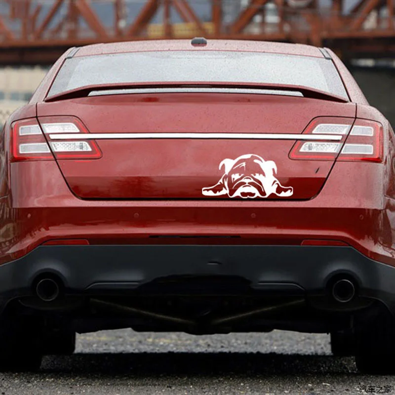 1pc SEEYULE Refective Car Sticker Tired Dog Puppy Bulldog Styling Window Trunk Vinyl Decals Decor 20x10 for VW Golf Passat Audi