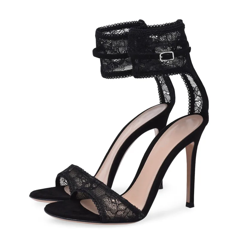 Designer Mesh Lace Ankle Strap Women Sandals Super High Heel Cut out