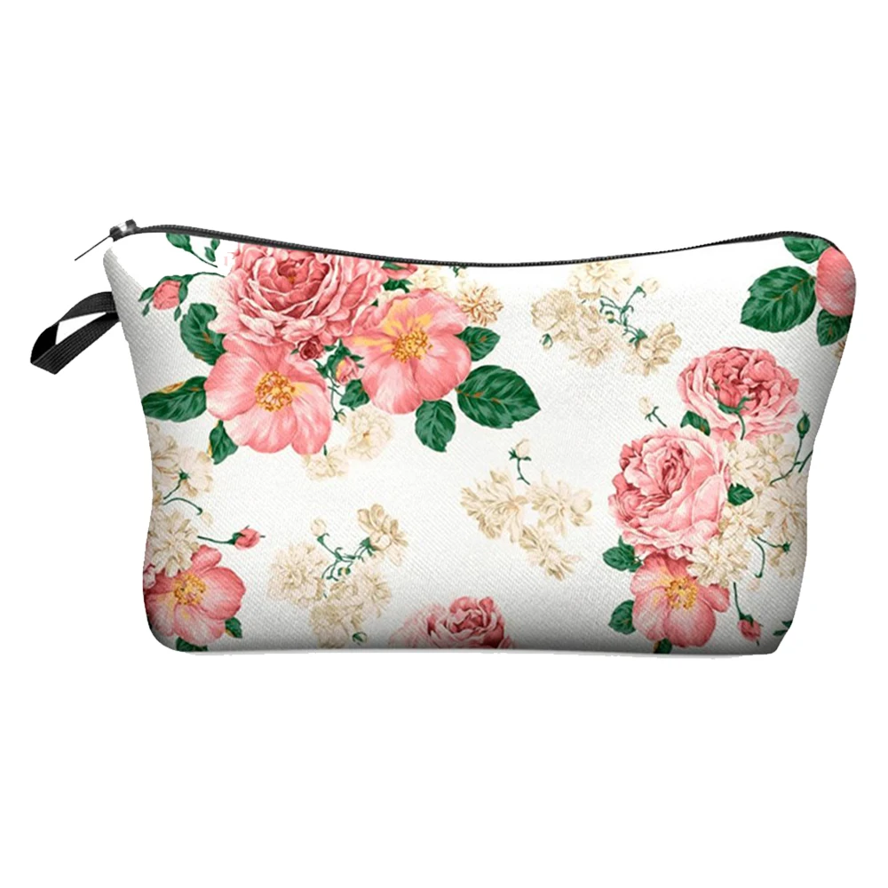Cute Cosmetic Pouch Travel Case Cosmetic Organizer Bag (Pink Rose)in