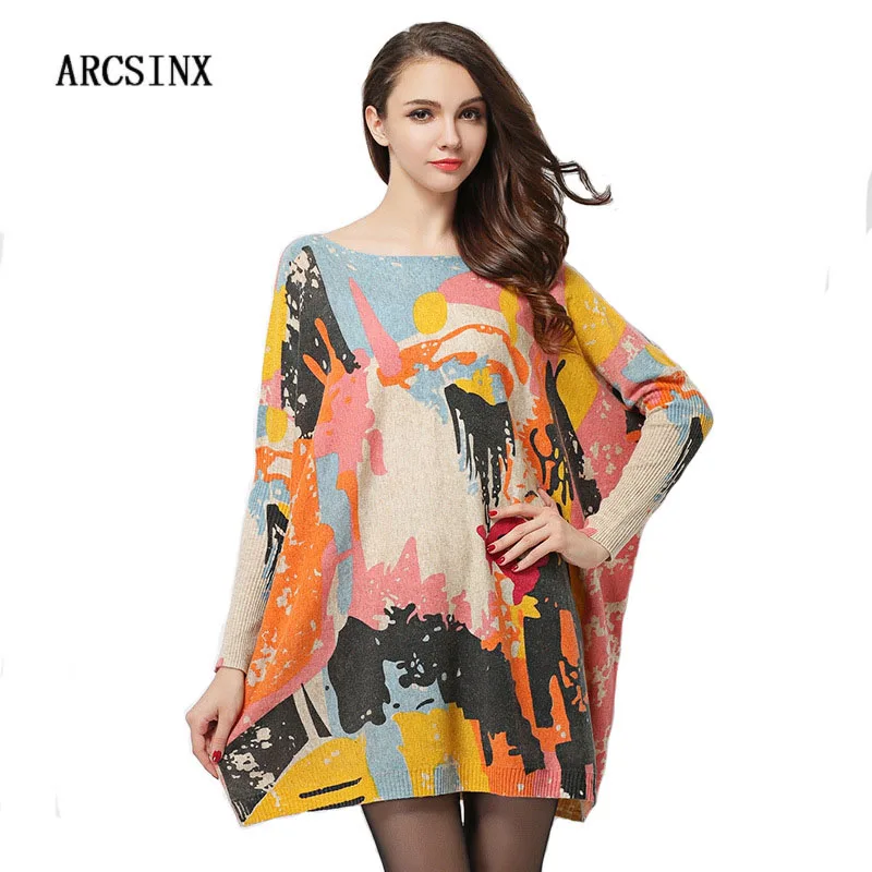 

ARCSINX Oversize Sweater Women Plus Size 9XL 8XL 7XL 6XL 5XL 4XL Off Shoulder Women Sweaters And Pullovers Bat Knitting Pullover