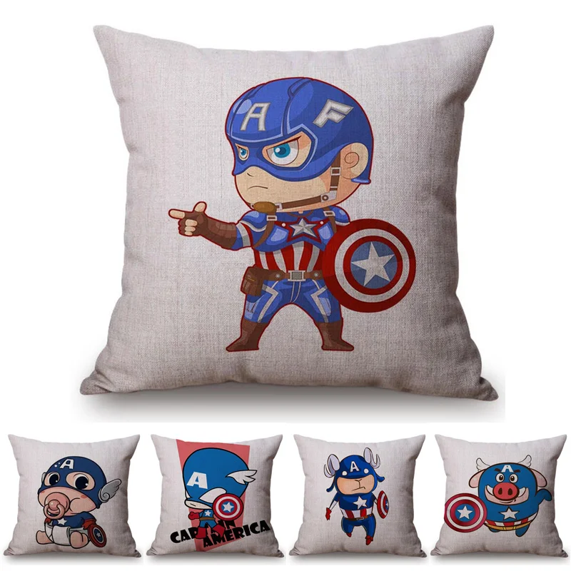 

18" Cute Captain America The Avengers Room Decorative Cushion Cover Adorable Comics Super Hero Car Sofa Chair Throw Pillow Cover
