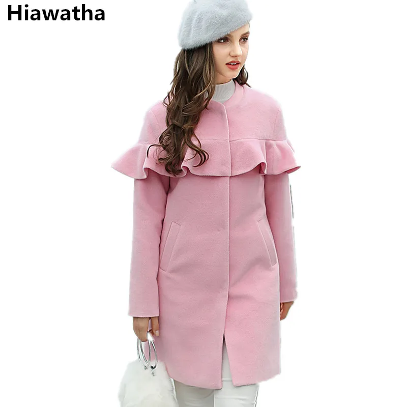 Hiawatha Women's Elegant Slim Wool Coat Fashion Solid