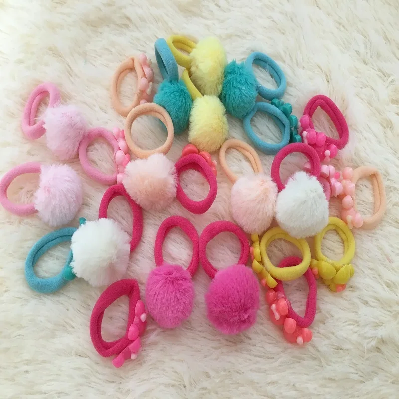 2016 headwear Accessories 1 Pairs Fur Ball Elastic Ponytail Holders