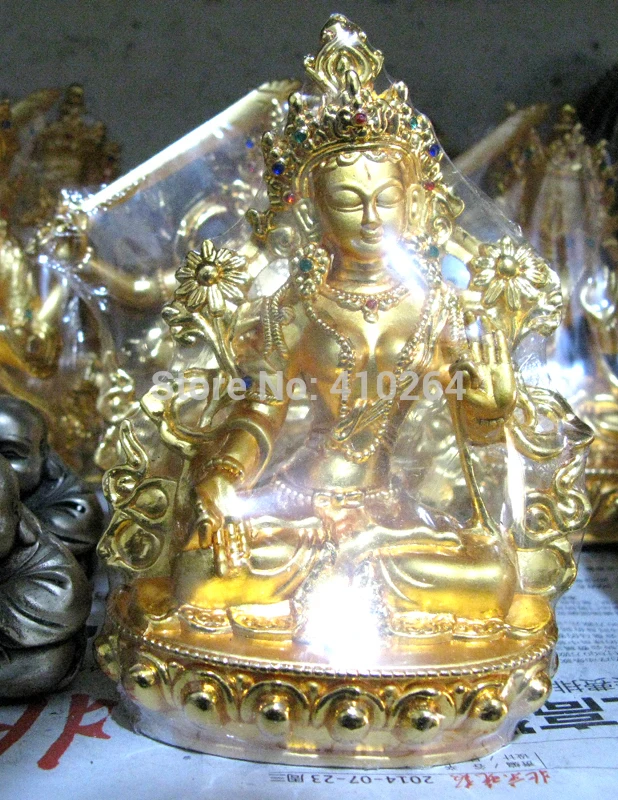 

15cm Goddess of Mercy Plate of Gold Buddha Bronze Statue