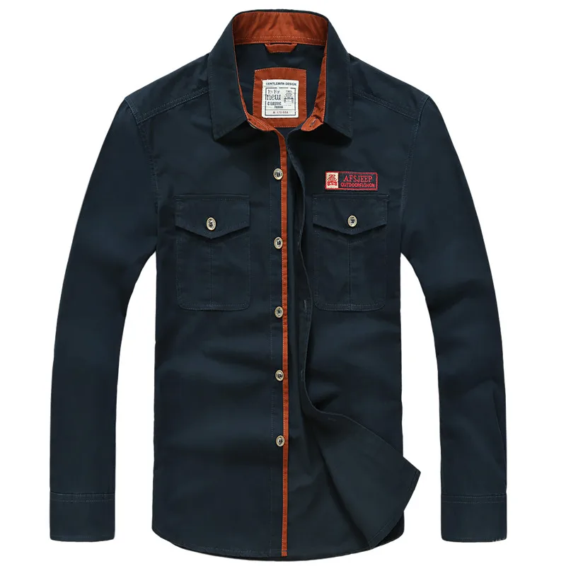 AFS JEEP men shirt military army camisas hombre brand mens shirts regular fit high quality solid cotton shirts man plus size 4XL
