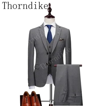 

Thorndike Men's Suits Houndstooth Thick Winter Prom Wear Tuxedos Formal Bridegroom Wedding Dress Suits (Jacket+Pants+Vest) G1