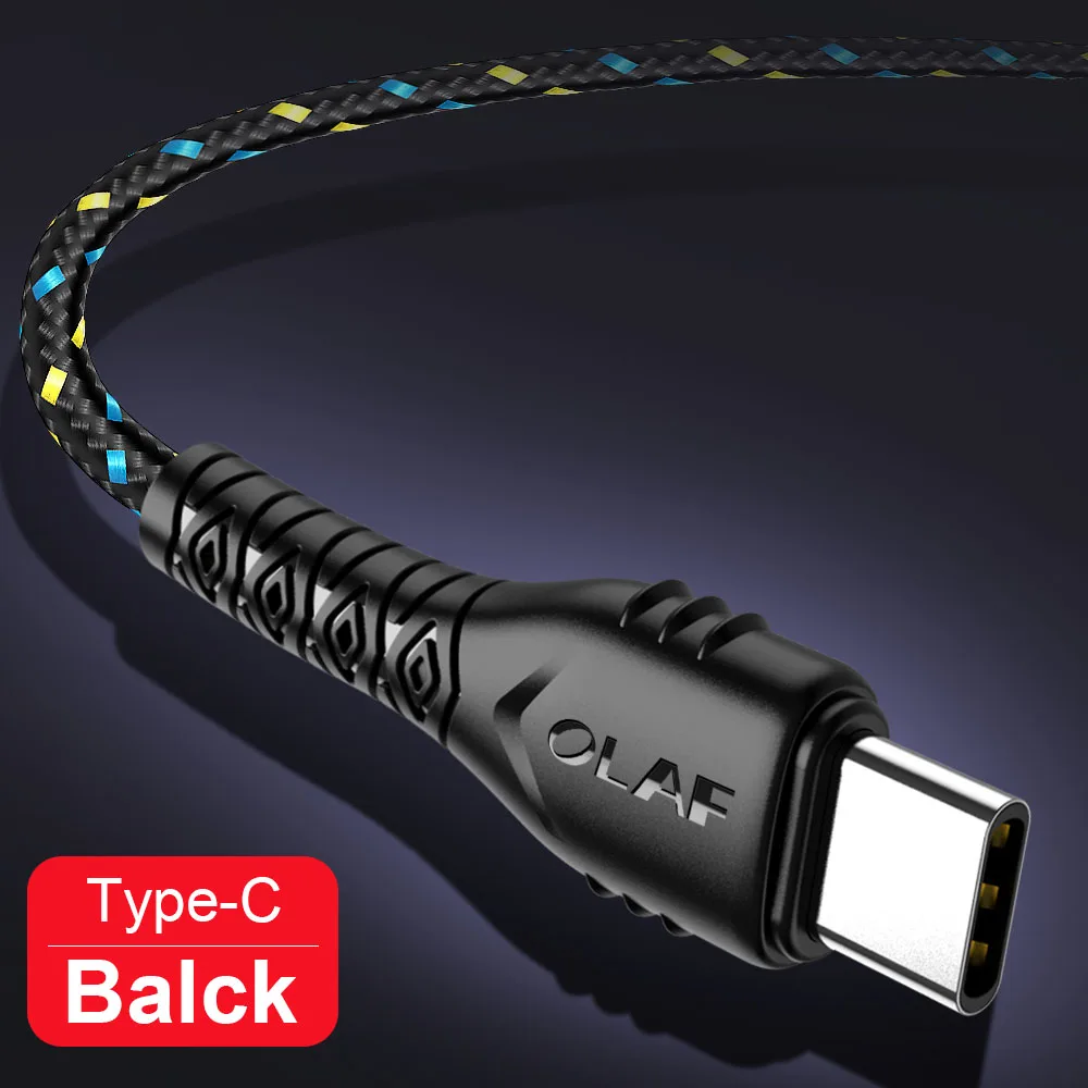 OLAF USB 3,0 type C кабель для быстрой зарядки 2.4A для Xiaom Redmi Note 7 type-C кабель для быстрой зарядки для samsung S9 S10 Plus USB C - Цвет: Black