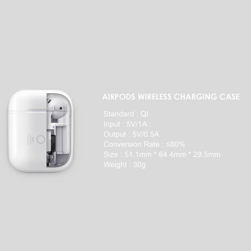 Беспроводной зарядный Чехол-приемник для Apple Airpods QI standard Airpods, беспроводной приемник, совместимый с любым беспроводным зарядным устройством