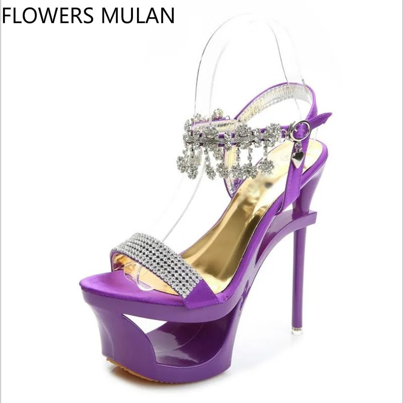 

women super high heel sandals 15.5cm women fashion peep toe platform sandals women nightclub rhinestone strange style sandals