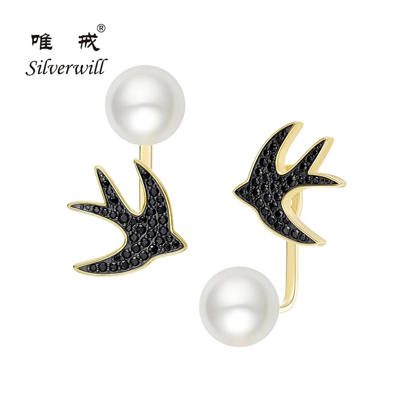 

925 Sterling silver swallows design pearl earring stud girls fashion jewelry exquisite present for loved one bridal gifts Hot