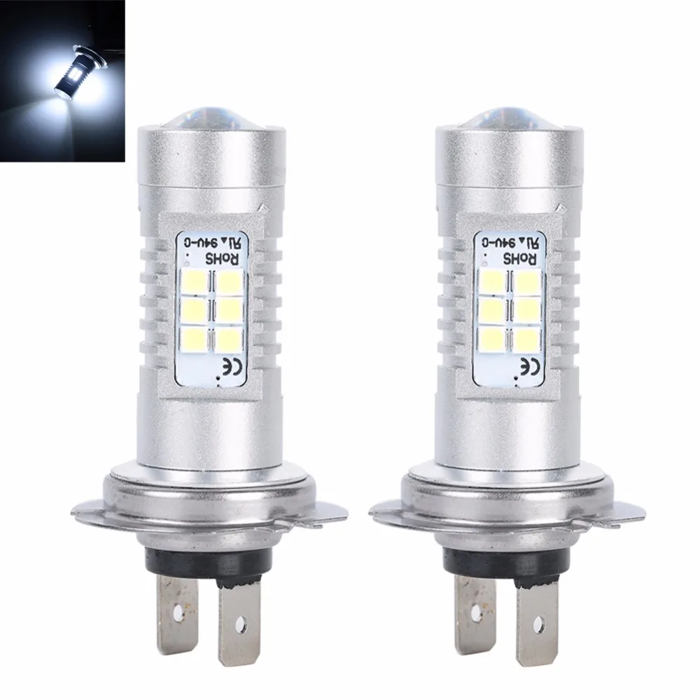 H7 21W LED Car Light Bulb 12V White 6500K 2835 Smd 21 LEDs Lens Bulbs DRL Lamps Daytime Running