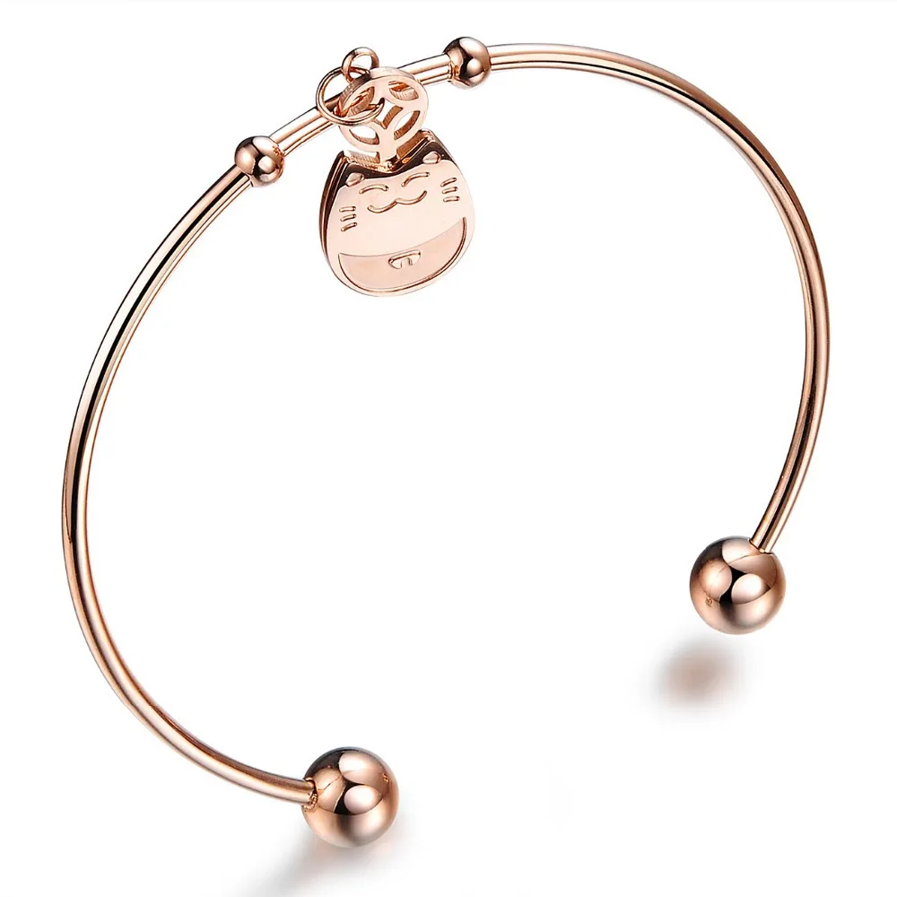 

YUNRUO Fortune Cat Ringent Adjustable Bangle New Arrival For Woman Titanium Steel Jewelry Gold Color Birthday Gift Free Shipping