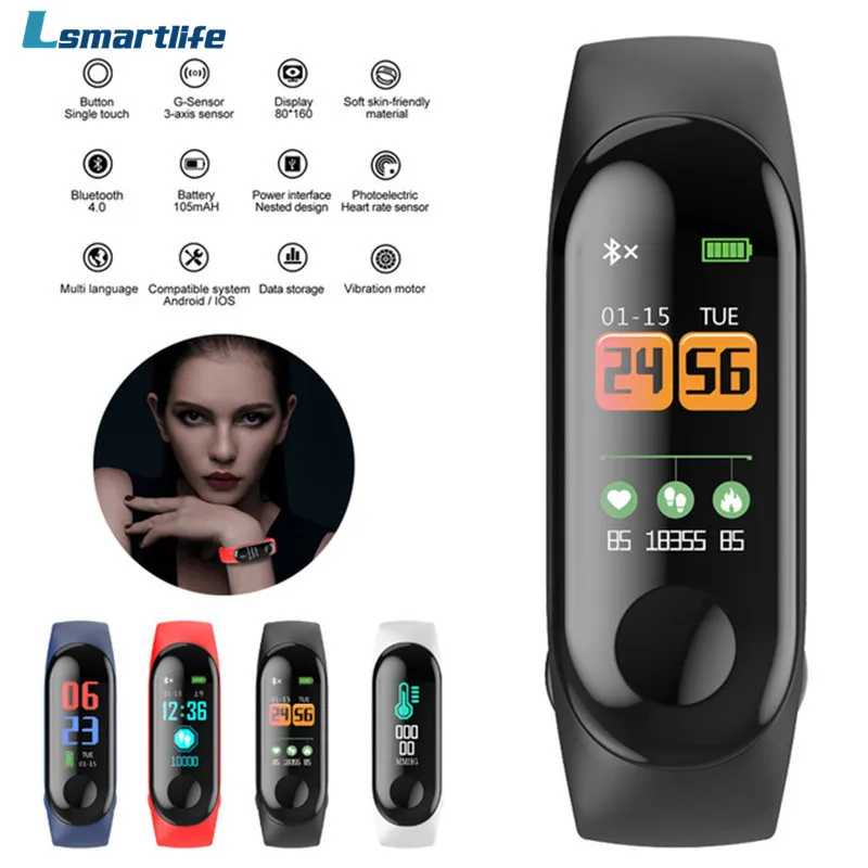 

M3C Smart Wristband Bracelet 0.78" OLED Touch Color Screen Heart Rate Blood Pressure Monitor Waterproof vs Mi Band 3 Band3