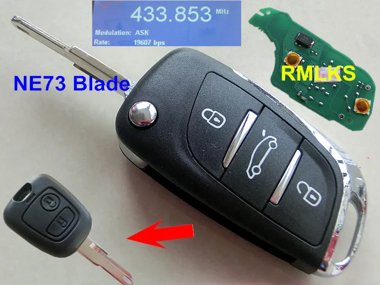 

RMLKS DS Style 2 button Folding Flip Fit For Citroen C2 For Peugeot Remote Key Fob 433MHz PCF7961 ID46 Chip Uncut NE73 Blade