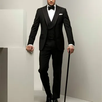 

New Groom Tuxedo Groomsmen Peak Satin Lapel Wedding Dinner Evening Suits Best Man Bridegroom men suit (Jacket+Pants+Tie+Vest)