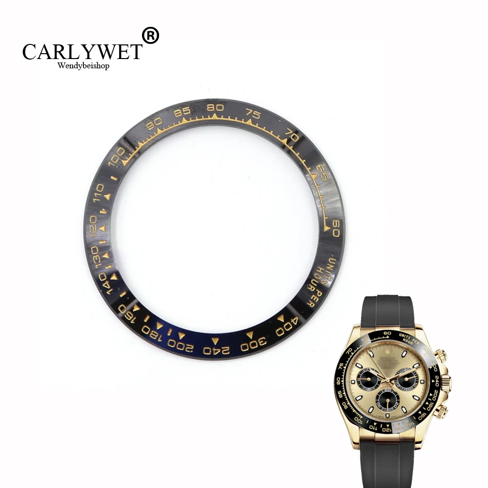 CARLYWET Wholesale High Quality Ceramic Black with Gold Writing Watch Bezel for Daytona 116500 - 116520 CARLYWET Wholesale High Quality Ceramic Black with Gold Writing Watch Bezel for Daytona 116500 - 116520