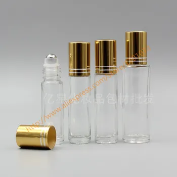 

6ml/8ml/10ml/15ml clear Glass Bottle With stainless roller+gold aluminum lid,roll-on bottle,perfume bottle,deodorant bottle