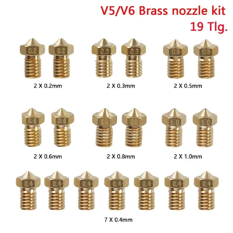 cheap 0.2 1.0mm 19x Nozzles Metal 12V 3D Printer extruder Set For 1.75mm 3D Printer Hot End Head