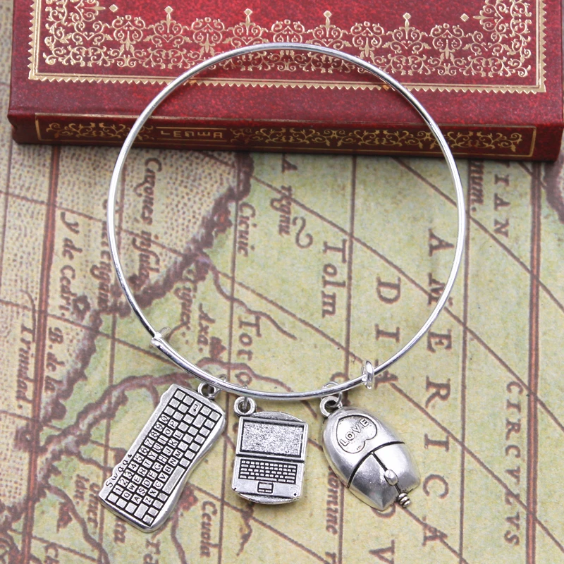 

laptop computer mouse keyboard Pendant Diy Handmade Charms Men Bracelet Women Bangles Jewelry Souvenir For Gift