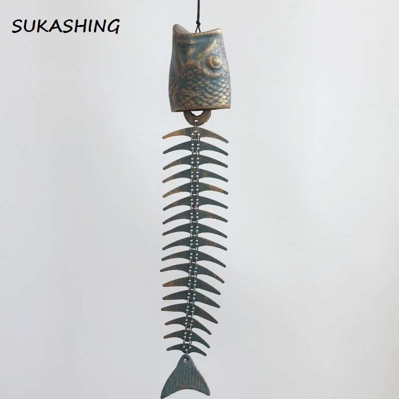 

Antique Imitated Home Decor Cast Iron Fishbone Wind Chime,Rustic Decorative Fishbone Outdoor Chime, Hanging Decor For People