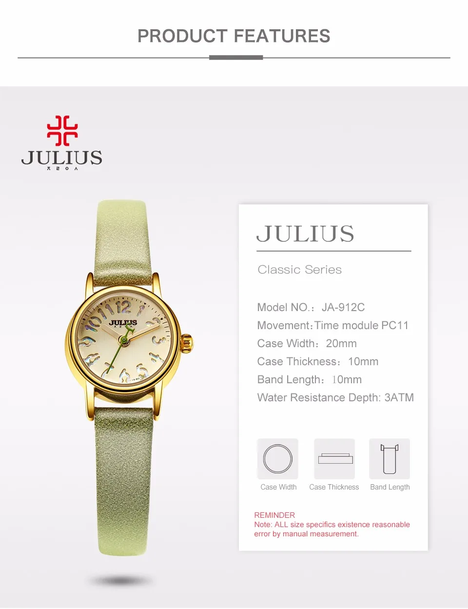 Julius модные женские часы кожаный ремешок ярких цветов циферблат специально для молодых Relojes Mujer Баян кол саати JA-912