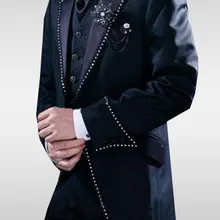 Модная одна кнопка Черный Жених Смокинги для женихов Для мужчин свадебные костюмы для выпускного индивидуальный заказ(куртка+ Брюки для девочек+ жилет+ галстук) k: 55