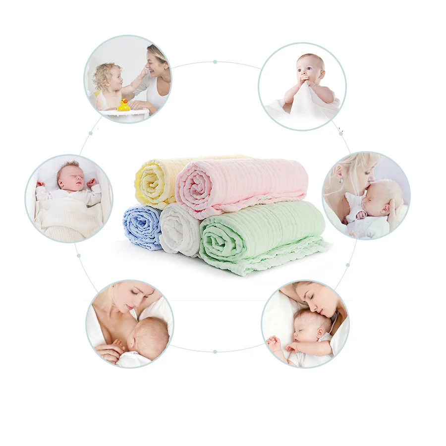 Baby Stuff Towel Cotton 6 Layers 105x105CM Newborn Swaddle Wrap Muslin Baby Wipes Kids Blankets Infant Bath Shower Beach Towel