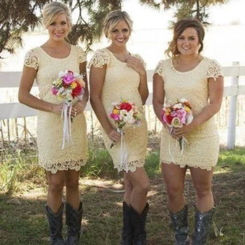 

lace bridesmaid dresses 2019 crew neckline short sleeve short mini bridesmaid dresses arabic