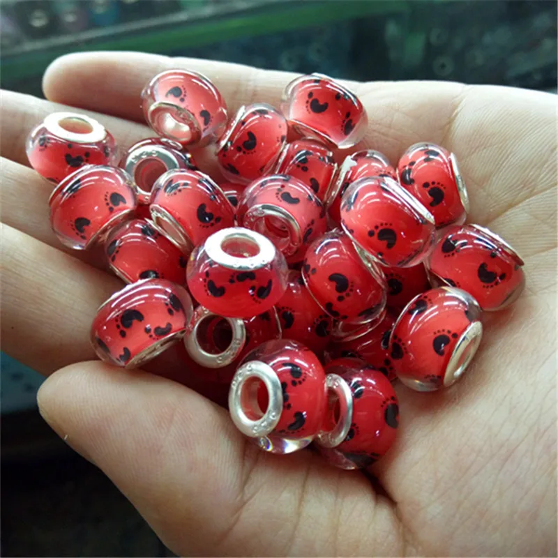 Hot 20pcs/lot Footprints Pattern Handmade DIY Resin Beads Silver Core Charm Fit European Bracelet | Украшения и аксессуары