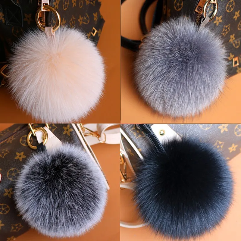 

12cm Genuine Fox Fur Pom Poms Women Bag Bug Monster Bag Charm Bugs Pompom Keychain Luxury Pendant f315