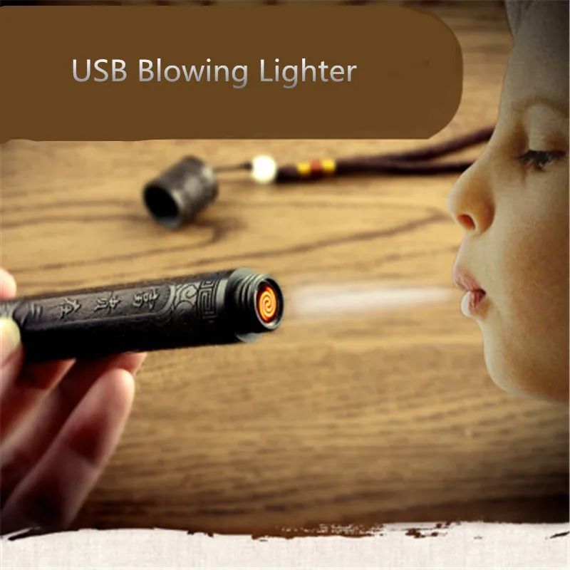 

Rechargeable Tungsten Chinese Style Culture Wooden USB Lighter Blowing Ignite Traditional Gift Present Cigarette Accessories
