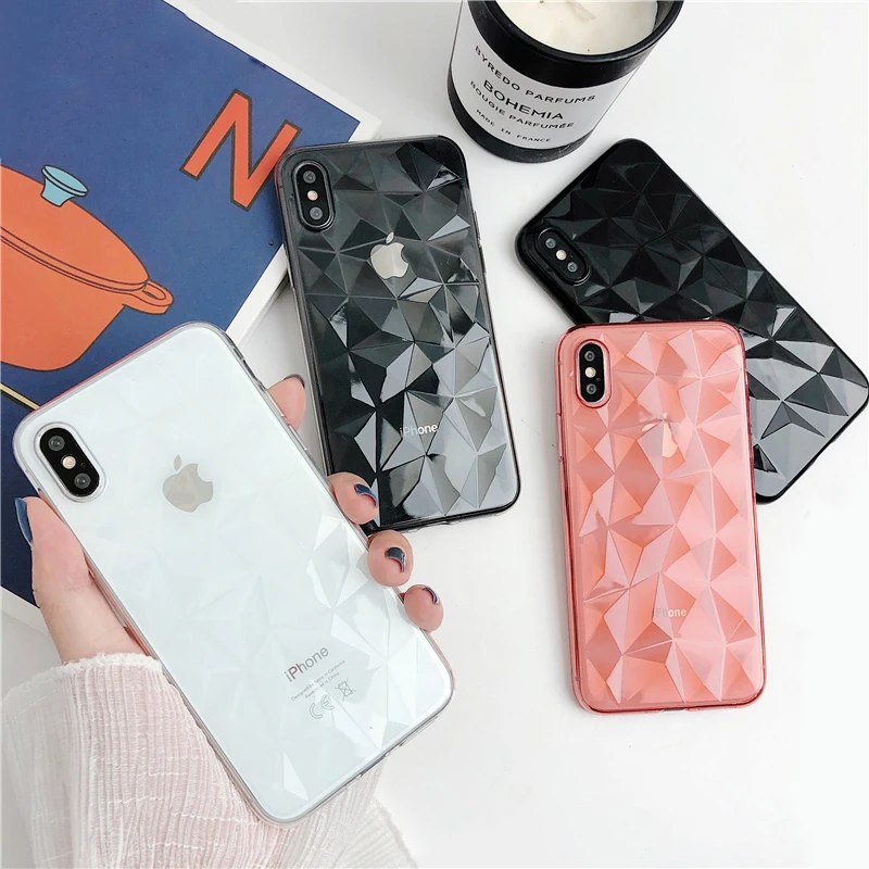 

JASTER Candy Color Clear Case For iphone XS Max Case For iphone XR X 7 6S 6 8 Plus Soft TPU Cover Geometric Rhombus Phone Cases