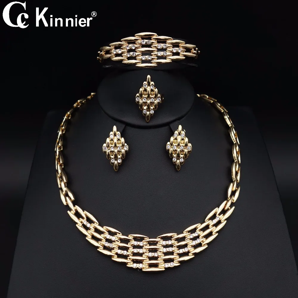 

2018 Bridal wedding Dubai gold-color Fashion Party Gift for women Exaggerate big necklace earrings african beads jewelry sets