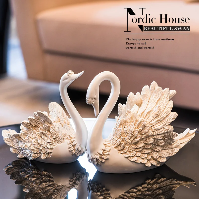 

white Creative resin swan lovers statue home decor crafts room decoration objects wedding ornaments gifts resin animal figurine