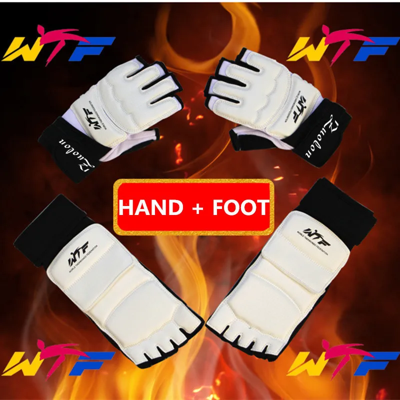 PU Leather Half Finger Taekwondo gloves foot guard TKD protectors