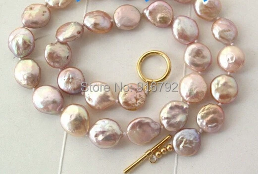 

Wholesale FREE P&P>>>>>Luster Natural Peach Pink Rainbow Coin Freshwater Pearl Necklace 17"