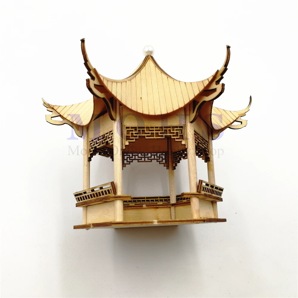 

Chinese traditional scale wooden building model Hexagonal Pavilion Laser Carving Architectura Model DIY Building Model Kits