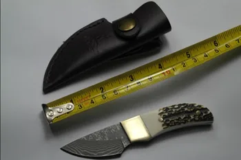 

Fmous Damascus knife small antlers outdoor camping survival gift collection small knife self-defense tool