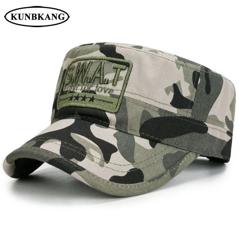 

2018 New Army Camouflage Flat Top Cap Men SWAT Tactical Sun Dad Hat Bone Adjustable Male Outdoor Casual US Camo Baseball Cap Hat