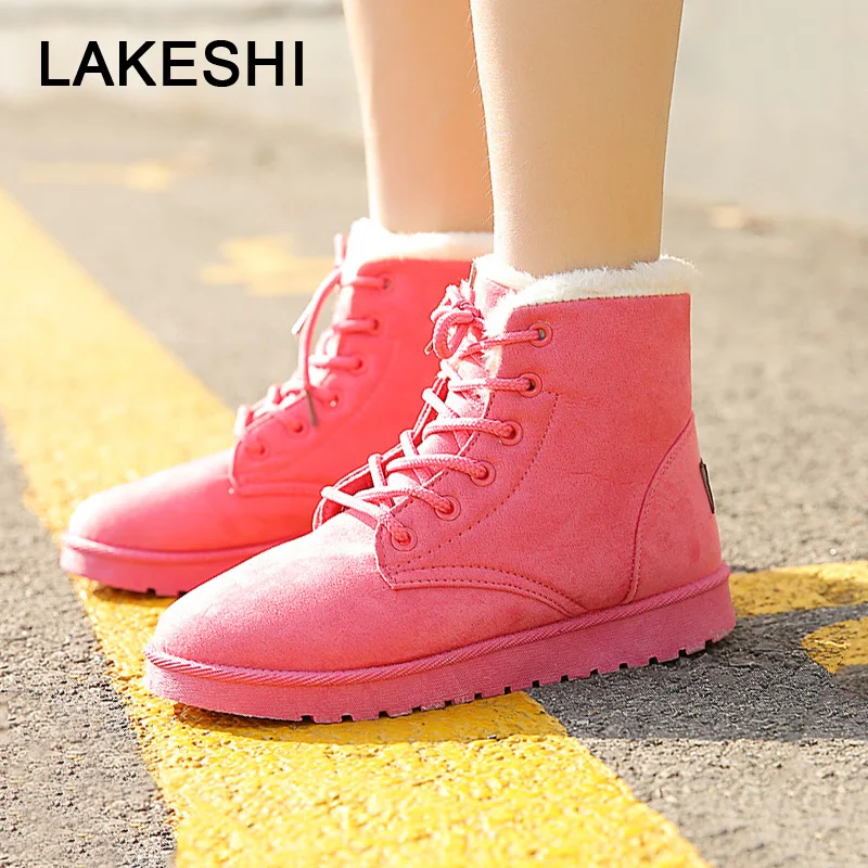 

LAHESHI Brand Women Boots Winter Warm Fur Inside Snow Boots Ankle Boots Female Fashion Round Toe Women Shoes Solid Casual Boots