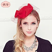 Fashion small fedora hat autumn and winter bow woolen hat women lace gauze beret high quality vintage wool high-end hat 2016