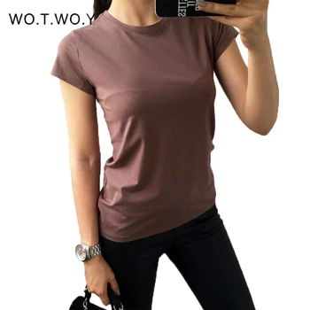 High Quality 18 Color S-3XL Plain T Shirt Women Cotton Elastic Basic Tshirt Woman Casual Tops Short Sleeve T-shirt Women 002