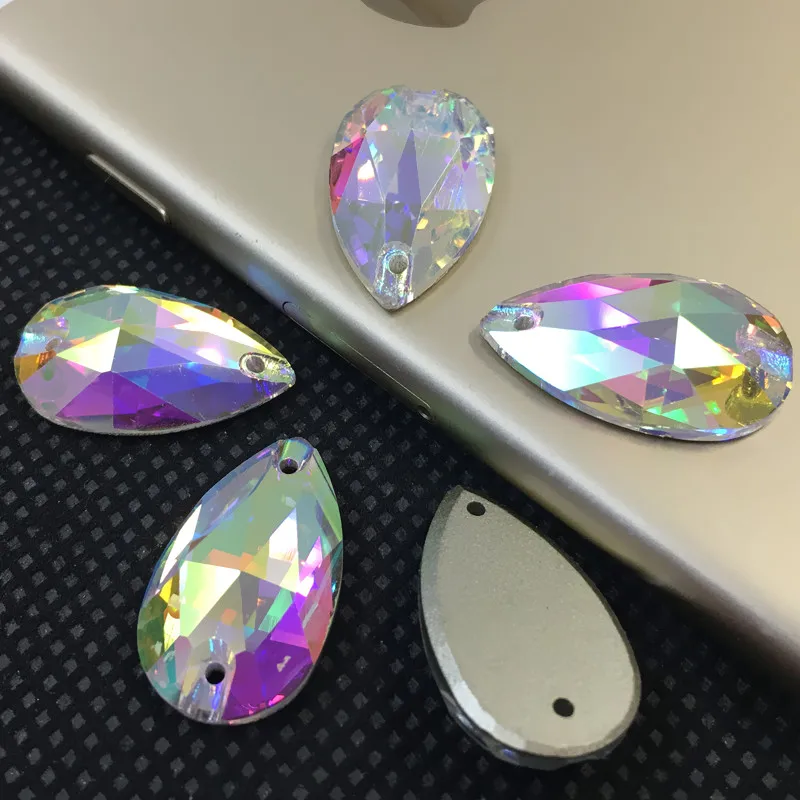 

3230 TOP Quality K9 Glass Crystal Teardrop, Sew On Stone ,Flatback 2 holes Drop Crystal Sewing Jewelry Beads