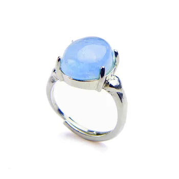 

Precious Natural Aquamarine Blue Gemstone Crystal Bead Fashion Rings Women Men Party 925 Sterling Silver Ring Free Size Design
