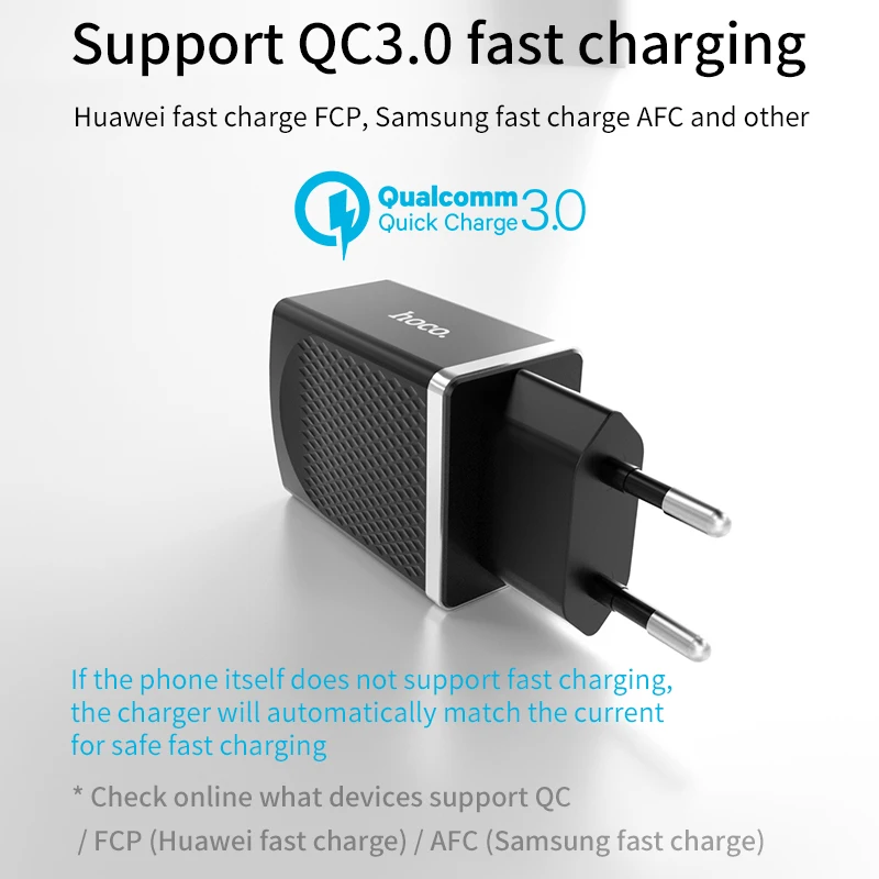 HOCO 18 Вт Quick Charge 3 0 быстрый мобильный телефон зарядное устройство ЕС США Plug стены USB